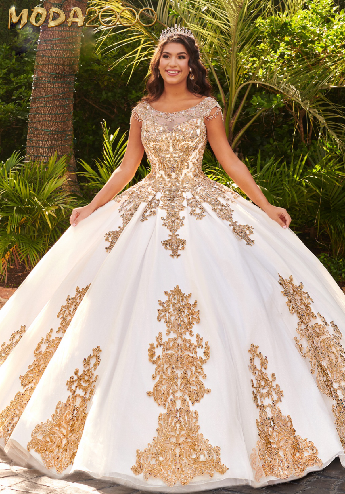white and gold quinceanera dresses